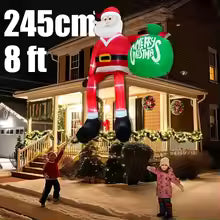 8FT 245cm Christmas Inflatables Glowing Climbing Santa Claus with LED Outdoor Home Cafe Decoration Party Yard Xmas Decor